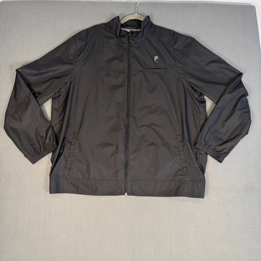 FILA Sport Golf Men's Large Black Full Zip Windbreaker Jacket Gray Trim